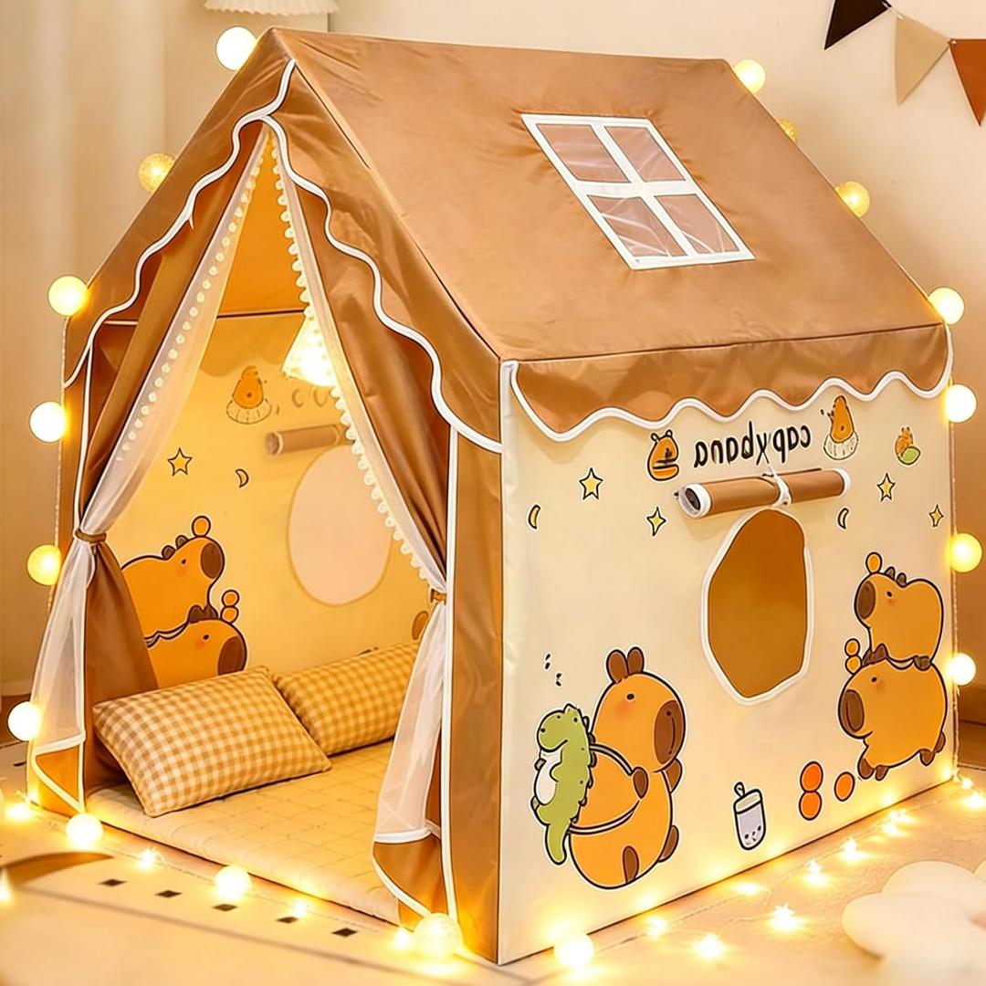Capybara Kids Play Tent with Ball String Lights, Girls Boys Playhouse Gift, 47" x 39" x 51"