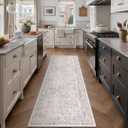 Gray Runner Rug 2x8 Hallway Machine Washable Kitchen Vintage Distressed Non Slip Long Carpet Indoor Grey Retro Floral Bedroom Accent Throw Rug for Bathroom Office Laundry Dining Living Room