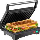 Panini Press Grill, 1000W Sandwich Maker with Non-Stick Coated Plates, Opens 180 Degrees for Any Size of Food, 3-in-1 Sandwich Press Electric Grill, Stainless Steel Surface and Removable Drip Tray