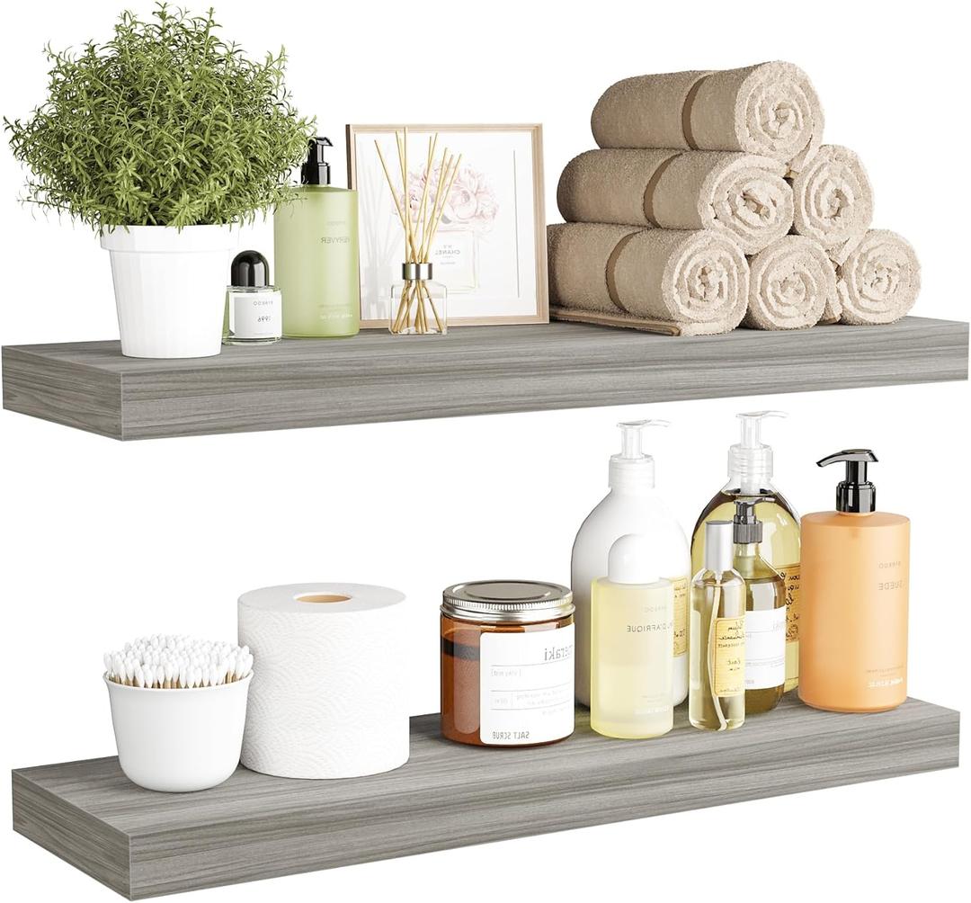 BAMEOS Floating Shelf,Wall Shelf,Decor Wall Mounted Shelves,Hanging Shelf Set L24xW6 for Bathroom Kitchen Living,Kitchen,Room Bedroom Storage,Walnut (24x6)
