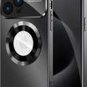 MAKAVO Magnetic for iPhone 15 Pro Max Case, Compatible with MagSafe, Built-in Camera Lens Protector, Logo View, Military Grade Drop Proof Phone Cover, Black