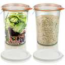 Freshmage Canning Jars 27 oz 2 Pack, Sourdough Starter Jars with 2 Lids Per Jar (Glass Sealing Lid & Plastic Lid), 800ML Wide Mouth Airtight Glass Storage Containers for Pickles, Yogurt, Pasta, Cereal