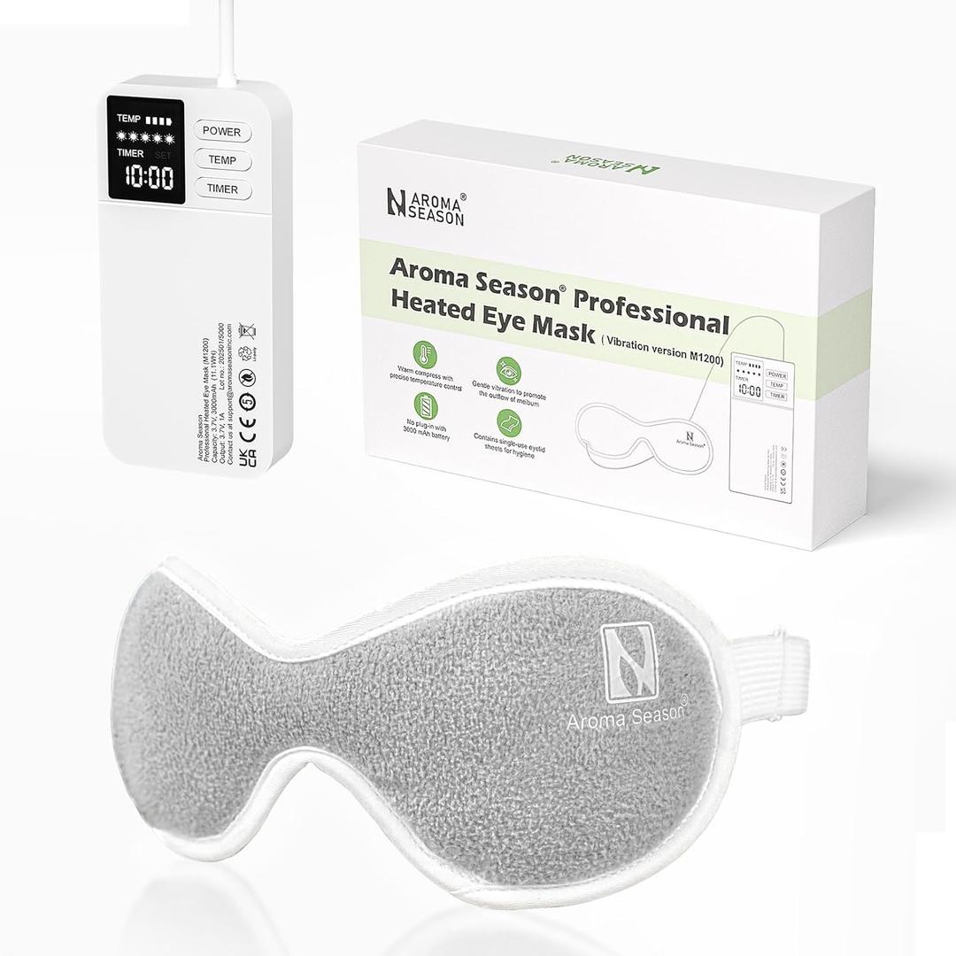 Aroma Season Vibrating Heated Eye Mask for Dry Eyes, 3000mAh Cordless Warm Eye Compress for Stye, Blepharitis, Rechargeable Electric Eye Heating Pad for MGD, Included Hygienic Eyelid Sheets