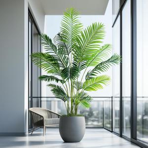 6.6FT Artificial Areca Palm Tree-Lifelike Palm Plant,Faux Tropical Areca Floor Plant Tall Faux Silk Large Artificial Plants for Indoor Home Living Room Corner DecorNo Planter