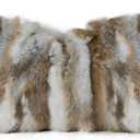 MOOX Rabbit Fur Throw Pillow Covers Decorative Fluffy Soft Fuzzy Plush Luxury Genuine Animal Skin Lumbar Pillow 12"x20" Cushion Cover(Yellow-White, 12x20inch)