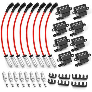 8 Pack Square Ignition Coil D581 UF-271 & Iridium Spark Plug Wire M8-48322R Compatible with Silverado 1500 2500 3500 4.8L 5.3L 6.0L 8.1L 1999-2007 12556893 12558693 12570553 3859078 38590782