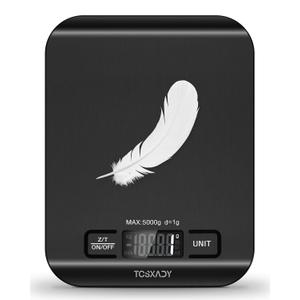 Tcsxady Food Scale, 11lb Digital Kitchen Scale with 6 Units LCD Display and Tare Function,Compact Design for Baking,Healthy Cooking,Meal Prep, 304 Stainless Steel Black