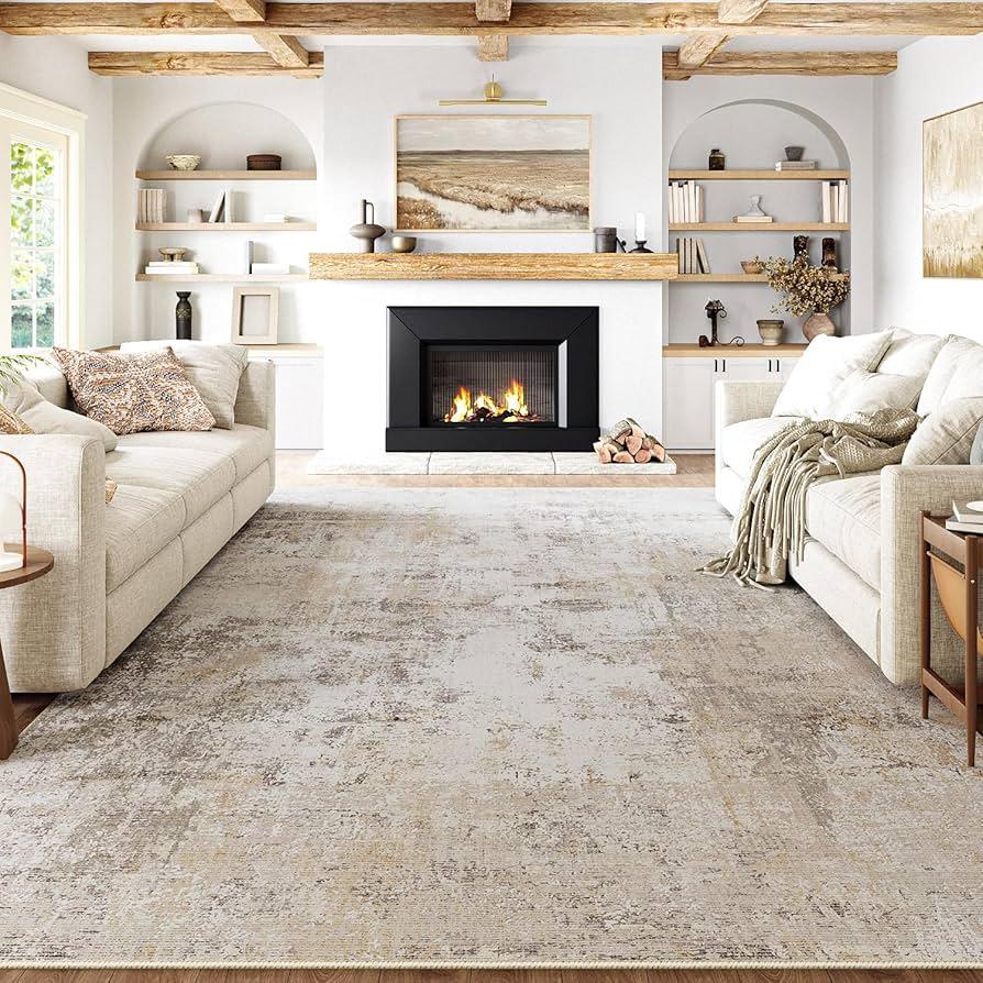 Washable Rugs 8x10 Area Rugs for Living Room- Modern Abstract Rugs for Bedroom,Dining Room, Large Soft Low Pile Carpet with Non Slip Rubber Backing,Neutral Accent Nursery Rug(Light Brown Beige)