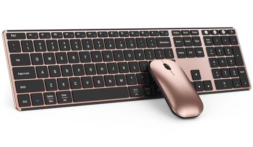 seenda Bluetooth Keyboard and Mouse Combo (USB + Dual BT), Multi-Device Rechargeable Wireless Bluetooth Mouse and Keyboard, Compatible for Win 7/8/10, MacBook Pro/Air, iPad, Tablet - Black Rose Gold