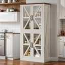 YITAHOME Kitchen Pantry Storage Cabinet, 66" Freestanding Farmhouse Glass Door Display Storage Cabinet with Door & Shelves for Living & Dinning Room, White