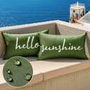 MIULEE Outdoor Waterproof Throw Pillow Covers Set of 2 Spring Hello Sunshine Decorative Outdoor Square Pillowcases for Chair Patio Garden Couch Tent Balcony Sofa Summer Olive Green 12x20 Inch