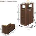 JUSTOGO Narrow Nightstand Set of 2, Fluted End Table with Charging Station, 7.9"W x 15.8"D x 23.9"H