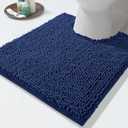Yimobra Chenille Toilet Rug U-Shaped Washable - 24"x20" Non Slip Contour Bath Mat - Super Luxury Soft Absorbent Quick Dry Rugs for Bathroom Toilet Base - Navy Blue