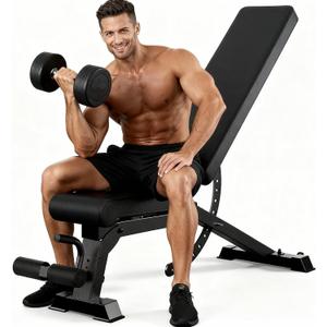 Adjustable Weight Bench for Home Gym, Heavy-Duty Incline Decline Bench with 12 Backrest Positions, 4 Seat Heights and 4 Leg Holder Settings, Commercial-Feel Strength Training Bench