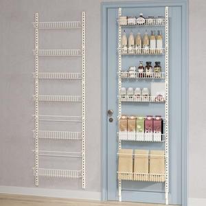 SONGMICS Over-the-Door Pantry Organizer, 6-Tier Pantry Organizers and Storage, Spice Rack, 6 Adjustable Baskets, Fits Door Height 77.3-83.4 Inches, Holds 88 lb, Wall Mounted, Cream White UKCS047W01
