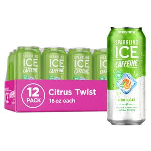 Sparkling Ice Caffeine Citrus Twist Sparkling Water with Caffeine, Zero Sugar, with Antioxidants and Vitamins,16 fl oz Cans (Pack Of 12) (EXP 04/10/27)