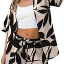 VERABENDI Two Piece Print Cover Up Sets-Top & Shorts,Beach Vacation Clothes Hawaii Outfits for Women (Black, XL)