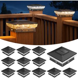 APONUO Solar Post Cap Lights for 4x4 Wood &Vinyl Posts, 3 Light Modes & 800mAh Battery, IP65 Waterproof Rugged Unibody, Solar Outdoor Lights for Fence, Deck & Patio (Black, 12 Pack)