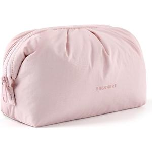 BAGSMART Makeup Bag Travel Toiletry Bag, Cute Make Up Bag, Large Capacity Cosmetic Bags for Women, Wide-open Makeup Pouch Travel Essentials Toiletries Accessories Brushes (Pink)