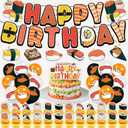 Sushi Birthday Decoration Set, Cute Food Happy Birthday Banner, Party Supplies with Banner, Hanging Swirl, Balloon, Cake Topper, Cupcake Topper