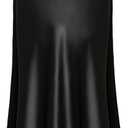 Basoteeuo Midi Skirts for Women High Waist Satin Summer Casual Sexy Midi Length Elastic Skirt (Medium, Black)