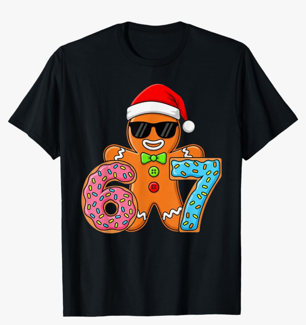 Funny Gingerbread Six Seven 67 Ice Cream Drip Christmas Boys T-Shirt Size M