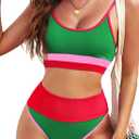 Herseas Womem 2 Piece High Waisted Bikini Sets Color Block Popular Swimsuits 2026 Summer Beach Swim Best Bathing Suits (S)