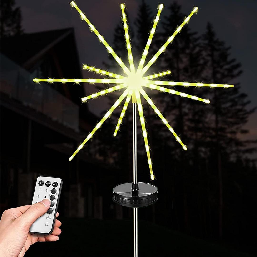Solar Fireworks Lights for Outside, IP65 Waterproof Solar Sparkler Lights for Garden Patio Decor (Warm Yellow)