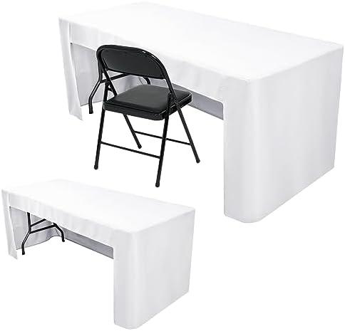 Nasitos 2 Pack White Fitted Table Covers for 6 Foot Rectangle Tables-Open Back Table Cover Washable Table Cloth for Christmas, Parties, Wedding, Banquet, Jewelry Shows, Craft Fair, Trade Show