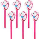 6 Pieces Inflatable Stick Horse,Inflatable Horsehead Stick Balloon Pony Stick for Christmas Horse Themed Birthday Party Decorations Supplies Favors Props Cowboy Horse Costume Stick,37 Inch Pink