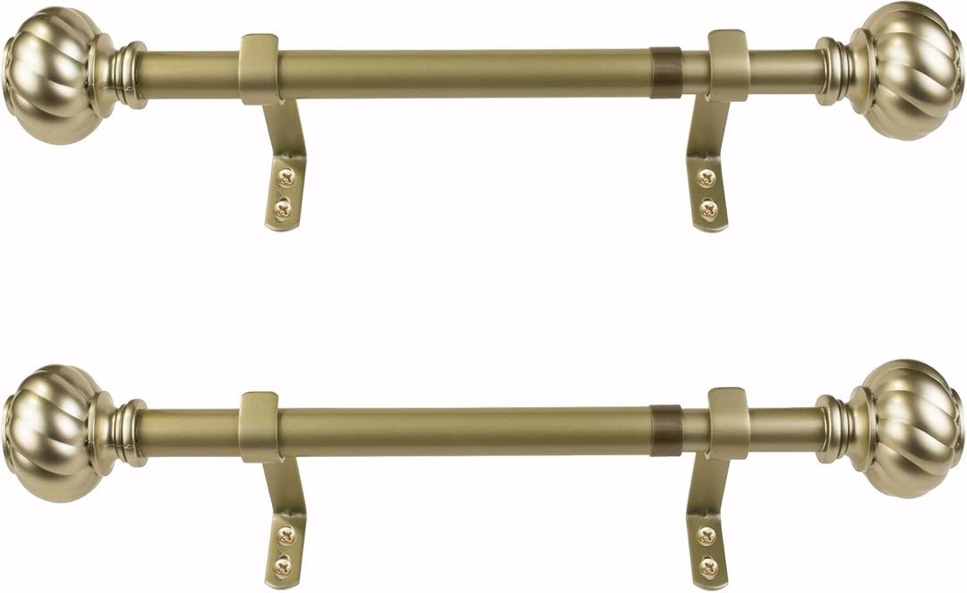 Decopolitan 1" Twist Knob Curtain Rod Pair, 12 to 20 Inches, Light Gold