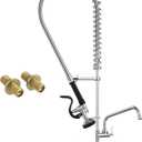 JZBRAIN Commercial Faucet with Sprayer, 36" Height 8 Inch Center Brass Constructed Wall Mount Kitchen Sink Faucet with Pull Down Pre-Rinse Sprayer and 12" Swing Spout Fit for 2/3 Compartment Sink