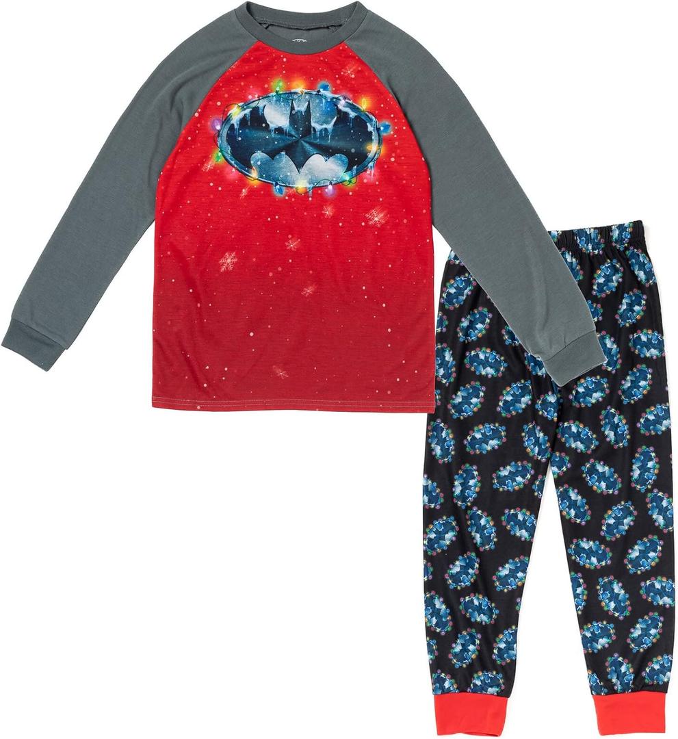 DC Comics Justice League Superman Batman Christmas Pullover Pajama Shirt and Pants Sleep Set Toddler to Big Kid (4, Red / Black)