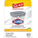 Glad Medium Trash Bags, 8 Gallon, Lemon Fresh Bleach Garbage Bags, Resists Bacterial Odors with Drawstring, 80 Count 