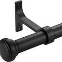 Heavy Adjustable Curtain Rod, 1 inch, 28-48 inch, Round Cap, Ceiling Mount, Premium Aluminum Brackets, Outdoor Patio (Matte Black)