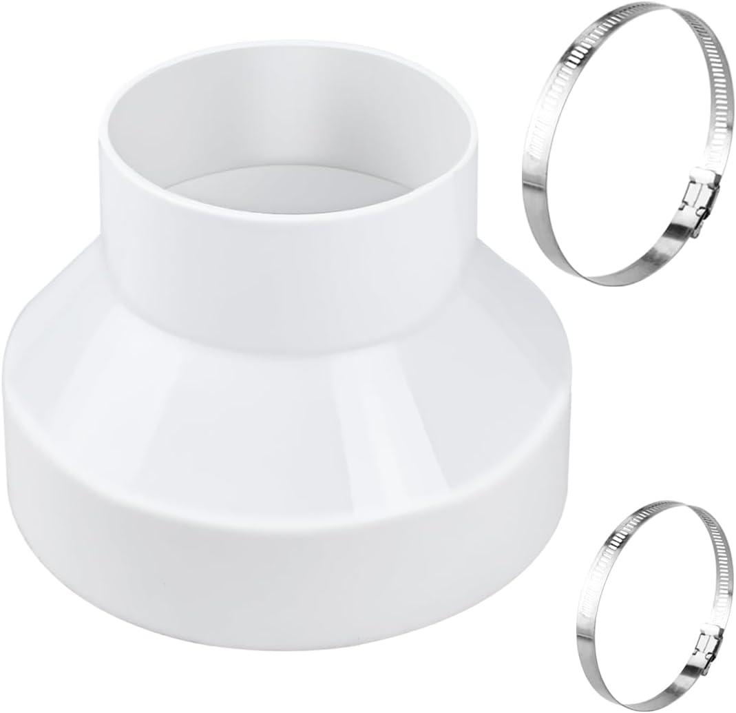 Enenes Duct Reducer, PVC Duct Adapter, 6 to 4 Inch PVC Reducer Duct Increaser for Grow Tent HVAC Ventilation System With 2PCS Hose Clamps (6 Inch to 4 Inch)