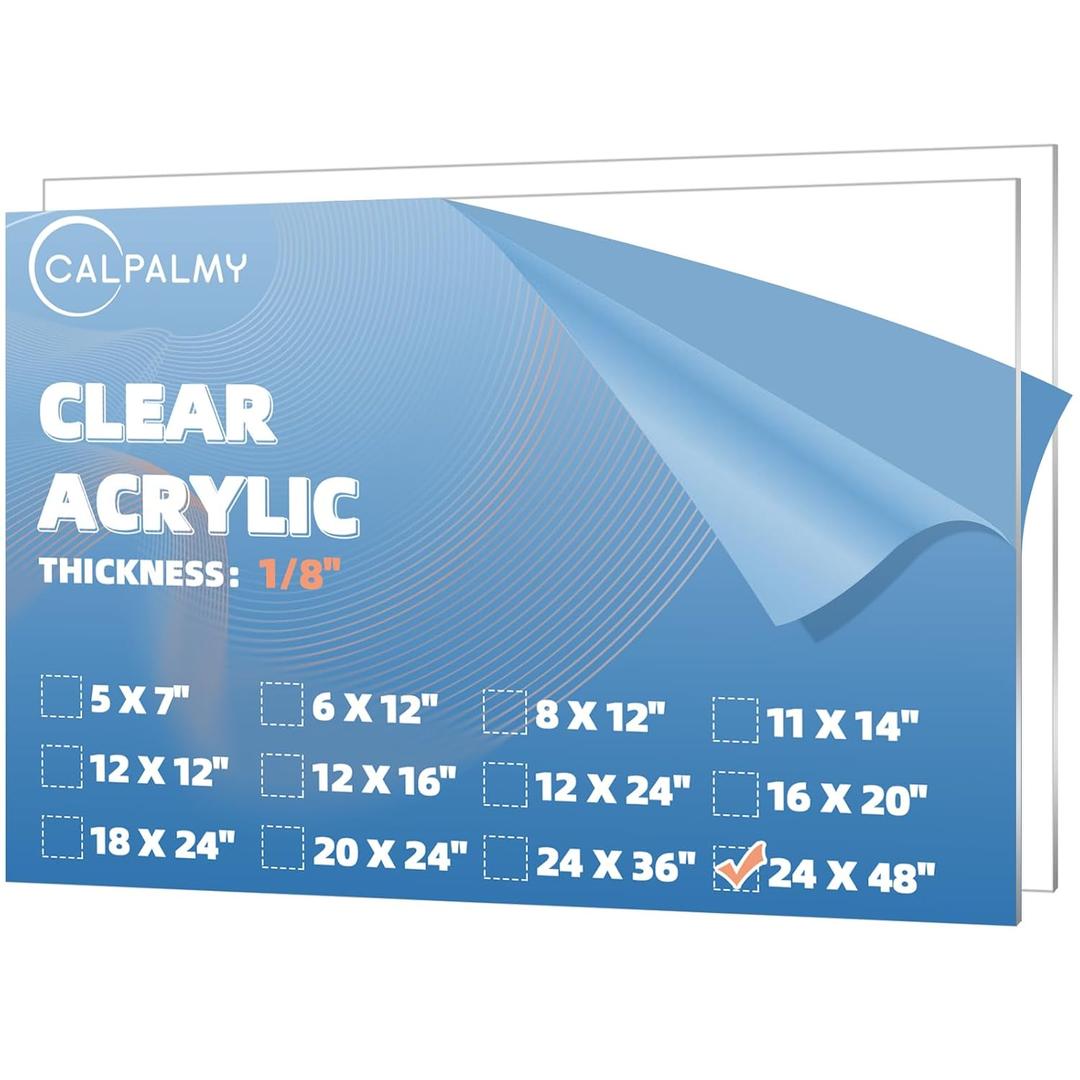 CALPALMY (2 Pack) 1/8" Thick Clear Large Acrylic Sheets - 24" x 48" Pre-Cut Plexiglass Sheets for Windows, Craft Projects, Signs, Display Cases, Sneeze Guard and More - Cut with Power Saw, Hand Tools