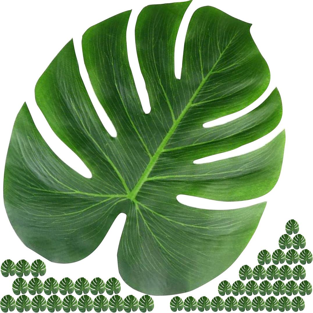 Vibe 50pcs Large Tropical Palm Leaves - Artificial, 13.8" by 11.4" for Luau Jungle Hawaii Theme Party Decorations1
