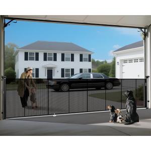 200" Retractable Baby Gates Dog Gate Extra Wide, 42" Tall Child Pet Safety Gate with Reinforced Strips for Stairs, Long Mesh Garage Gates Fence for Outdoor Indoor Large Openings Driveway Decks Patio (Black)