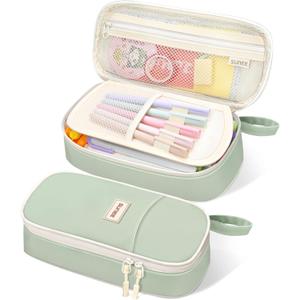 SUNEE Cute Pencil Case, Aesthetic Pen Pouch, Colored Large Pencil Bag with Zipper, Kawaii Stationery Storage and Organizer, Green School Supplies for Teen and Adult Girls