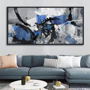 Blue Abstract Canvas Wall Art: Large Wall Art Paintings for Living Room, Modern, Framed Artwork in Blue and Black -Bedroom, and Office Decorations for Work - Gray Pictures for bedroom Wall Decor (48L" x 24W")