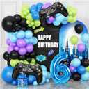 6th Birthday Video Game Balloons Arch Kit, Blue, Black, 101 Pieces, Video Game Themed, Balloon Arch, Decoration, Children (Boys & Girls, Age 6), Unisex
