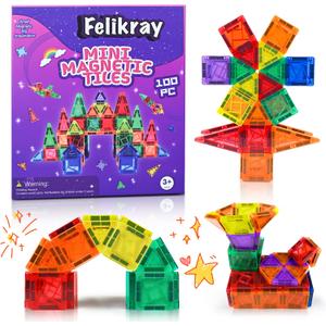 100pcs Mini Magnetic Tiles, Travel Kids Toys STEM Magnet Toy, Easter Basket Stuffer for Toddler Magnetic Blocks Building Preschool Learning Sensory Montessori Toy for Boys and Girls