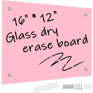 Pink Glass Dry Erase Whiteboard, 12" x 16" Frameless Glass White Board for Home,School,Office,Pink Surface