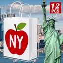 Kolldenn 12 Pack NY Gift Bag New York Souvenirs NY Theme Bags with Handles 8.3''(W) x 10.6''(H) x 4.3''(D) Travel Souvenirs Gift White Kraft Paper for Party Decorations