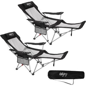 #WEJOY 2-in-1 Reclining Camping Chair with Footrest for Adults Folding Lounge Chair with Adjustable Backrest Lightweight Camping Chairs Heavy Duty Camp Chairs for Outdoor (2 Pack Black Grey)