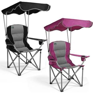 Northroad 2 Pack Folding Camping Chairs with Canopy Shade, Beach Chair with Cup Holders, Phone Holder, Armrests & Carry Bag for Outdoors Travel Sports Fishing, Black & Purple