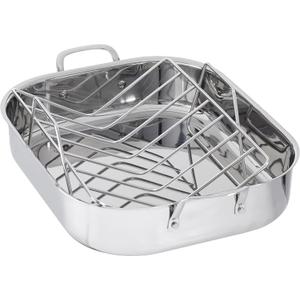 Amazon Basics Stainless Steel Rectangular Roasting Pan with Rack, 16 in
