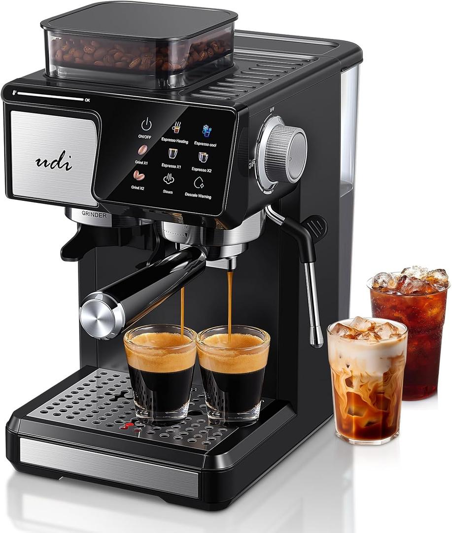 UDI 20Bar Espresso Machine with 20 Grind Settings - Touchscreen Control, Auto Grind (Single/Double Cup), Steam & Self-Cleaning, Quick Brew Café-Quality Coffee Maker for Home​