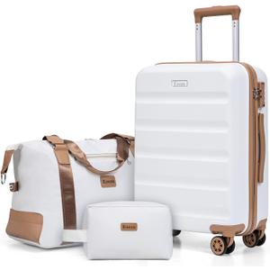 Eeeza 3 Piece Hardshell Luggage Set(20"/DB/TB,White), 3PCS
